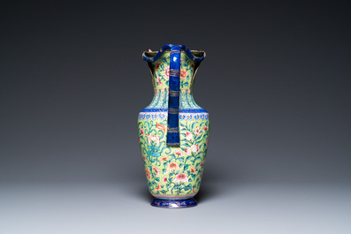 A Chinese lime-green-ground Canton enamel water jug and basin, 1st half 19th C.