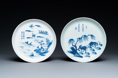 Two Chinese 'Bleu de Hue' plates for the Vietnamese market, Ngoan Ngoc mark, 19th C.