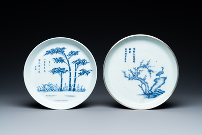 Deux coupes en porcelaine de Chine 'Bleu de Hue' pour le Vietnam, marques Ngoan Ngoc, 19&egrave;me