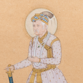 Miniature indienne: 'Portrait d'un empereur', encre et couleurs sur papier, 19&egrave;me