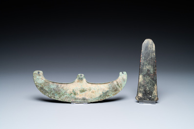 Two Luristan bronze axe heads, Iran, 1st millenium BC