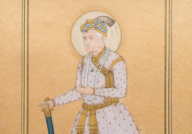 Indische school, miniatuur: 'Portret van een keizer', inkt en kleur op papier, 19e eeuw