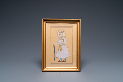 Indian school miniature: 'Portrait of an emperor', ink and colour on paper, 19th C.