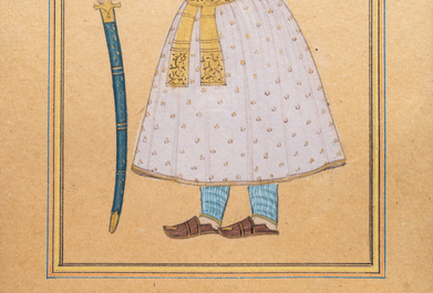Indian school miniature: 'Portrait of an emperor', ink and colour on paper, 19th C.