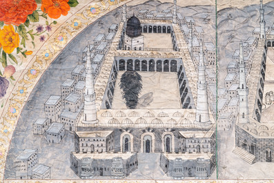 Ottomaanse school: 'Zichten op Mekka en Medina', inkt en gouache op papier, 19e eeuw