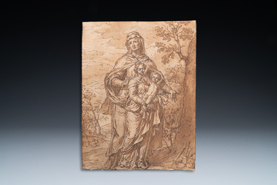 Pieter (Peter) van Lint (Antwerpen, 1609-1690): 'Sint-Anna-ten-Drie&euml;n ', pen en bruine inkt op papier