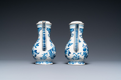 A Dutch Delft blue and white cruet set on stand, 18th C.