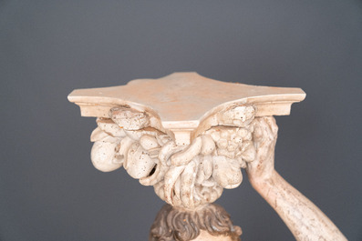 Hercule et Mercure, une paire d'importants t&eacute;lamons en bois polychrom&eacute;, Italie du Nord, 17&egrave;me