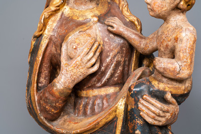 Een grote gepolychromeerde houten Madonna met Kind, Duitsland, 16e eeuw
