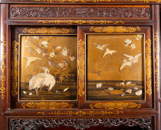 A Japanese 'chigaidansu' gilt-lacquered wood cabinet with finely carved ivory insets, Meiji, 19th C.