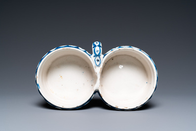 A Dutch Delft blue and white cruet set on stand, 18th C.