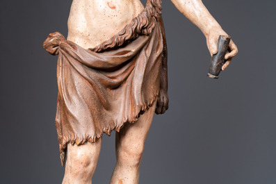 Hercule et Mercure, une paire d'importants t&eacute;lamons en bois polychrom&eacute;, Italie du Nord, 17&egrave;me