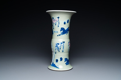 A Chinese blue, white and copper-red celadon-ground 'Eight horses of Mu Wang' vase, Kangxi