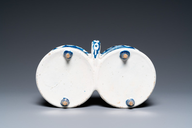 A Dutch Delft blue and white cruet set on stand, 18th C.