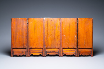 A Vietnamese five-panel lacquered wooden screen, 19th C.