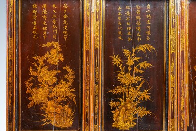 A Vietnamese five-panel lacquered wooden screen, 19th C.