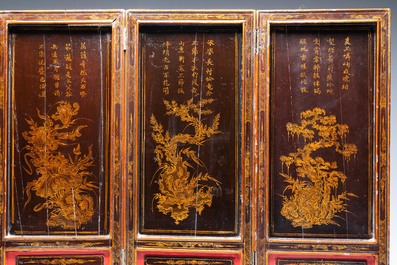 A Vietnamese five-panel lacquered wooden screen, 19th C.