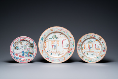 Three Chinese famille rose dishes, Yongzheng/Qianlong
