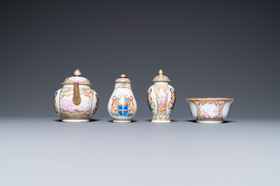 A Chinese 21-piece armorial tea service with the arms of 'Van der Cruyce' for the Belgian market, Qianlong