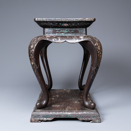 A Chinese mother-of-pearl-inlaid lacquered wooden stand, Kangxi