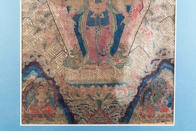 Een Chinese of Tibetaanse zijden 'Avalokiteshvara' thangka, Ming