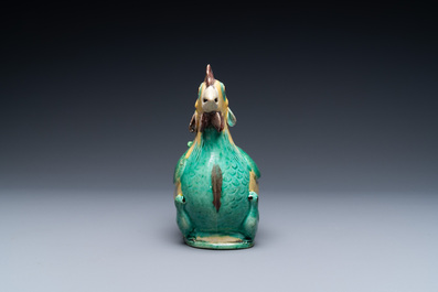 A Chinese sancai-glazed hen-shaped ewer and cover, Kangxi