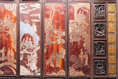 A Chinese nine-panel coromandel lacquer screen, dated 1797