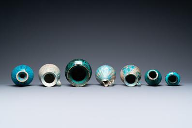 A collection of seven turquoise-glazed jugs and vases, Middle-East, 13th C. and later