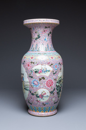 A large Chinese famille rose vase with ladies in a garden, Republic