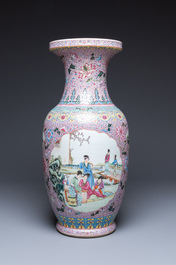 A large Chinese famille rose vase with ladies in a garden, Republic