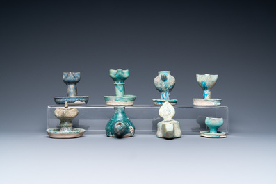 Eight turquoise-glazed oil lamps, Middle-East, 13th C. and later