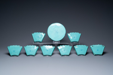 A Chinese nine-piece Canton enamel sweetmeat set, Qianlong