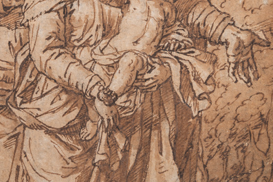 Pieter (Peter) van Lint (Anvers, 1609-1690): 'Sainte Anne trinitaire', encre et lavis sur papier