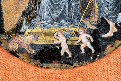 Italian school: 'Adoration of the Shepherds', oval miniature reverse glass painting, 16th C.