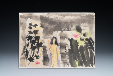 Ly Truc Son (Vietnam, 1949-): 'Femme au chandelier', aquarelle sur papier, ca. 1989