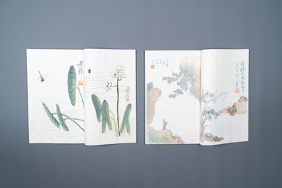 Une bo&icirc;te contenant deux albums de 200 estampes, dont 48 d'apr&egrave;s Qi Baishi et 38 d'apr&egrave;s Zhang Daqian, studio Rong Bao Zhai, P&eacute;kin, 1952