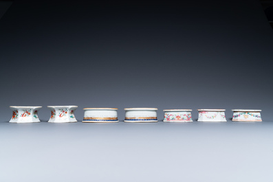 A collection of seven Chinese famille rose and armorial salts, Qianlong