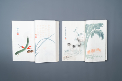 Une bo&icirc;te contenant deux albums de 200 estampes, dont 48 d'apr&egrave;s Qi Baishi et 38 d'apr&egrave;s Zhang Daqian, studio Rong Bao Zhai, P&eacute;kin, 1952