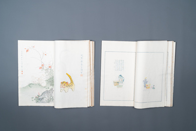 Een doos met twee albums met 200 houtsnedes naar o.a. Qi Baishi, Zhang Daqian, Pu Ru and Ma Jin, Rong Bao Zhai studio, Beijing, 1935