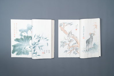 Une bo&icirc;te contenant deux albums de 200 estampes, dont 48 d'apr&egrave;s Qi Baishi et 38 d'apr&egrave;s Zhang Daqian, studio Rong Bao Zhai, P&eacute;kin, 1952