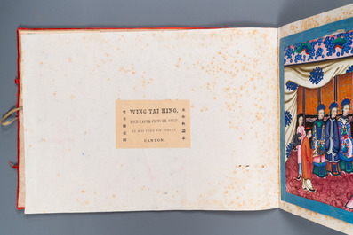 A Chinese album of rice paper paintings, Wing Tai Hing label and a 1902 Hanoi expo label, Canton, 19/20th C.