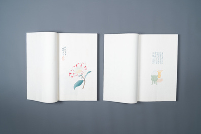 Une bo&icirc;te contenant deux albums de 200 estampes, dont 48 d'apr&egrave;s Qi Baishi et 38 d'apr&egrave;s Zhang Daqian, studio Rong Bao Zhai, P&eacute;kin, 1952