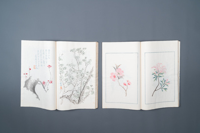 Een doos met twee albums met 200 houtsnedes naar o.a. Qi Baishi, Zhang Daqian, Pu Ru and Ma Jin, Rong Bao Zhai studio, Beijing, 1935