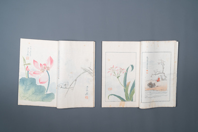 A box with two albums containing 200 woodblocks, a.o. after Qi Baishi, Zhang Daqian, Pu Ru and Ma Jin, Rong Bao Zhai studio, Beijing, 1935