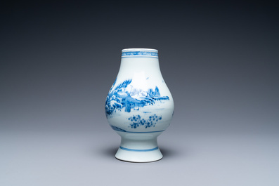 A Chinese blue and white vase with a landscape with figures, Yongzheng mark and of the period