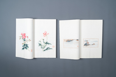 Une bo&icirc;te contenant deux albums de 200 estampes, dont 48 d'apr&egrave;s Qi Baishi et 38 d'apr&egrave;s Zhang Daqian, studio Rong Bao Zhai, P&eacute;kin, 1952