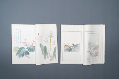 A box with two albums containing 200 woodblocks, a.o. after Qi Baishi, Zhang Daqian, Pu Ru and Ma Jin, Rong Bao Zhai studio, Beijing, 1935