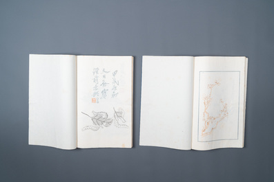 A box with two albums containing 200 woodblocks, a.o. after Qi Baishi, Zhang Daqian, Pu Ru and Ma Jin, Rong Bao Zhai studio, Beijing, 1935