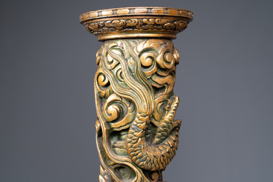 A large Chinese gilded wooden 'dragon' stand, 19th C.