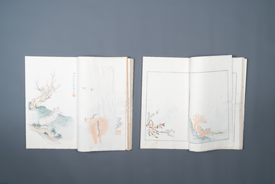 Een doos met twee albums met 200 houtsnedes naar o.a. Qi Baishi, Zhang Daqian, Pu Ru and Ma Jin, Rong Bao Zhai studio, Beijing, 1935